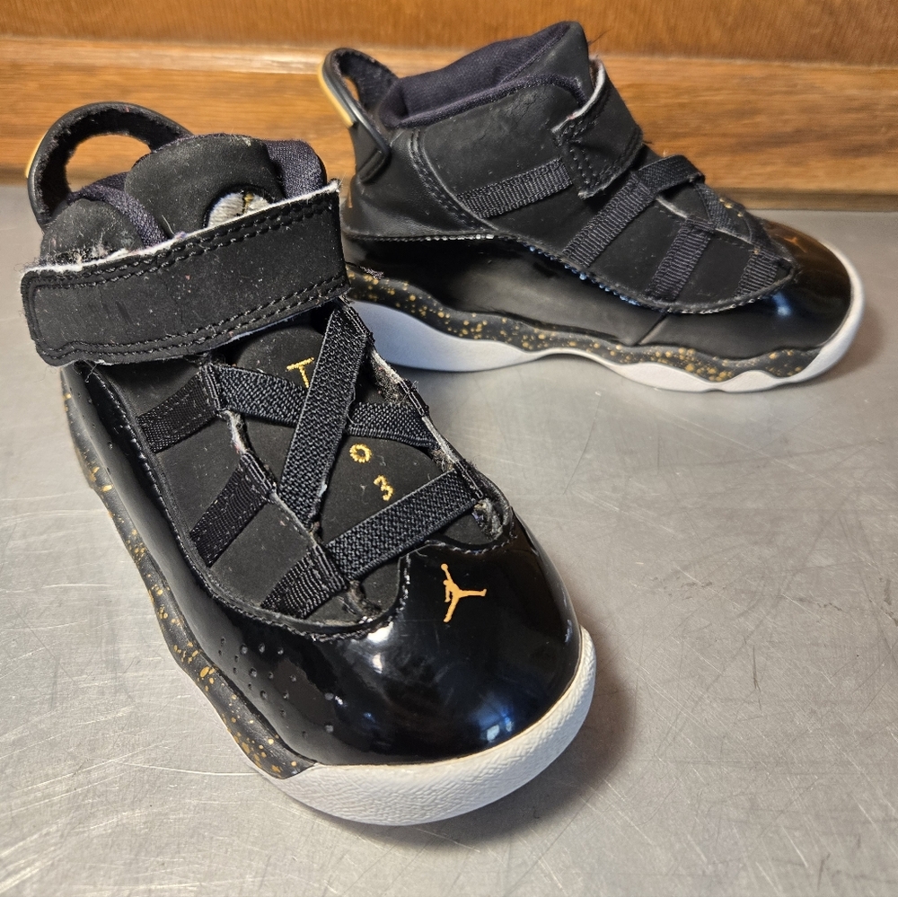Nike Air Jordan 6 Rings TD In Black And Gold
